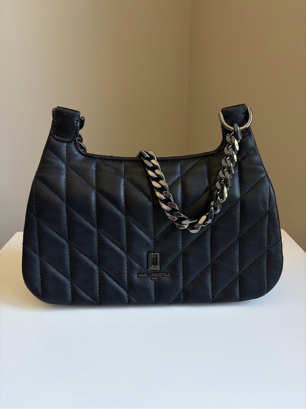 Karl Lagerfeld Black Quilted Chain Crossbody Bag